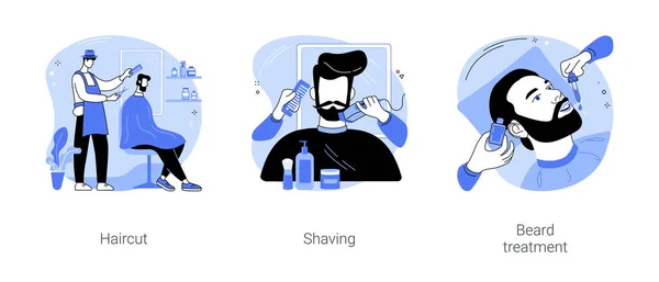 Barbershop Isolated Cartoon Vector Illustrations Set Stylish Man Getting Haircut — Archivo Imágenes Vectoriales