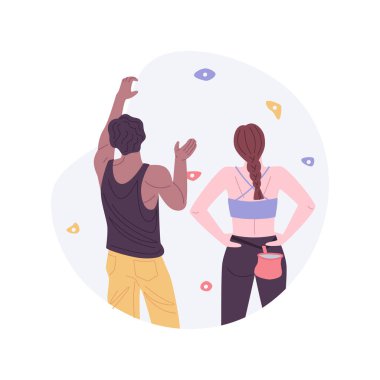 Personal instructor isolated cartoon vector illustrations. Young girl listening to bouldering instructions, climbing the wall preparation, healthy and active lifestyle vector cartoon.