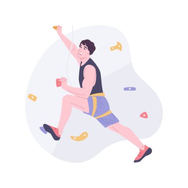 Professional climber isolated cartoon vector illustrations. Young man climbing up to the top, bouldering hobby, extreme sport achievement, healthy lifestyle, physical activity vector cartoon.