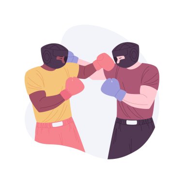 Sparring on the ring isolated cartoon vector illustrations. Strong boys in gloves and helmets have fight on the ring, boxing sparring, professional competition, make blows vector cartoon.