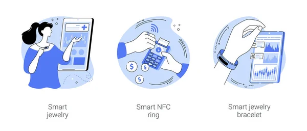 Smart Jewelry Isolated Cartoon Vector Illustrations Set Wearable Connected Smartphone — 图库矢量图片