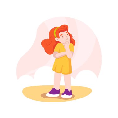 Thinking isolated cartoon vector illustration. Dreamy girl focused on thinking, having new idea, people socio-emotional development, kids emotions and lifestyle vector cartoon.