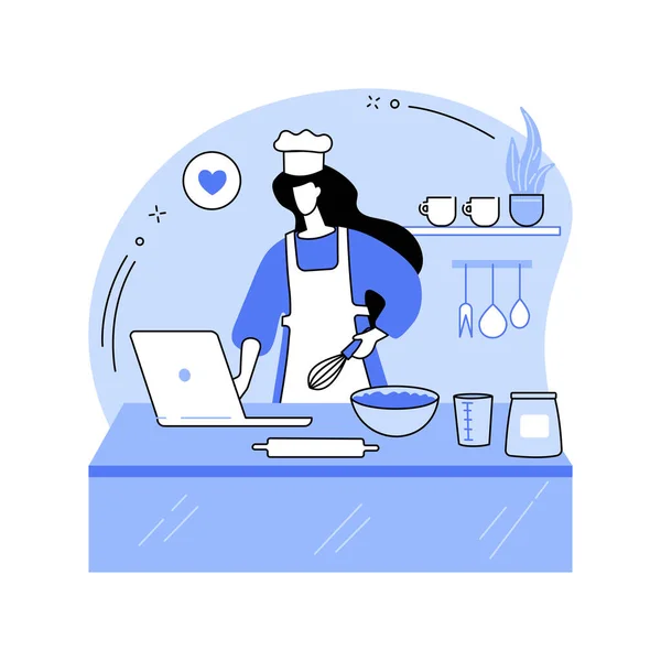 Online Baking Class Isolated Cartoon Vector Illustrations Girl Cooking Kitchen — Stock Vector