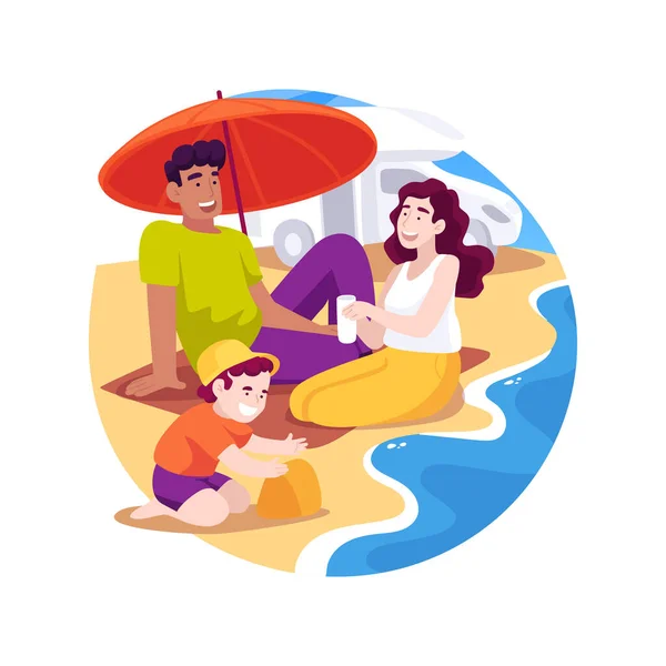 Family Ride Shore Isolated Cartoon Vector Illustration Happy Family Having — Stockvektor