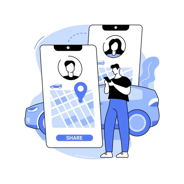 Sürüş Paylaşım Uygulamaları Karikatür Vektör Çizimlerini Izole Etti Smartphone Ride — Stok Vektör