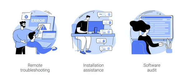 Software Maintenance Isolated Cartoon Vector Illustrations Set Remote Troubleshooting Workers — Vettoriale Stock