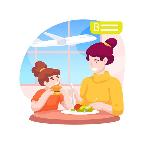 Lunch Airport Isolated Cartoon Vector Illustration Family Sitting Airport Cafe — Image vectorielle