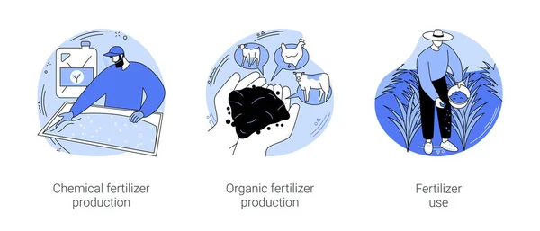 Use Fertilizers Isolated Cartoon Vector Illustrations Set Chemical Crop Fertilization — Vector de stock