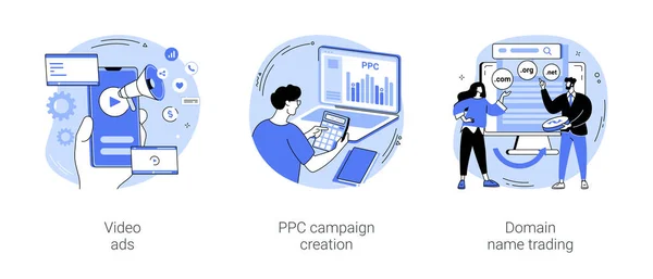 디지털 마케팅 사업은 일러스트 바이러스 비디오 컨텍스트 Ppc 캠페인 도메인 — 스톡 벡터