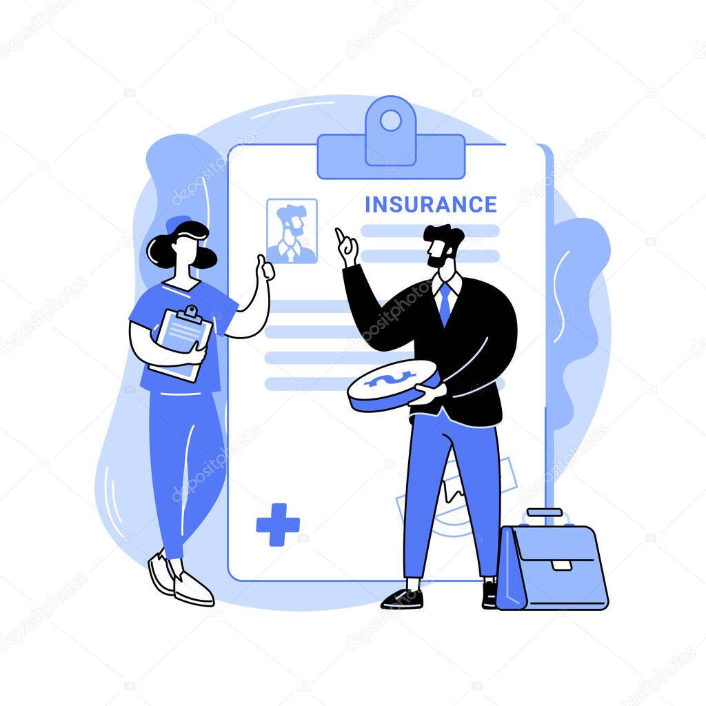 Health insurance for business owners isolated cartoon vector illustrations. Business people get medical insurance, health care, legal service, meeting with doctors specialists vector cartoon.