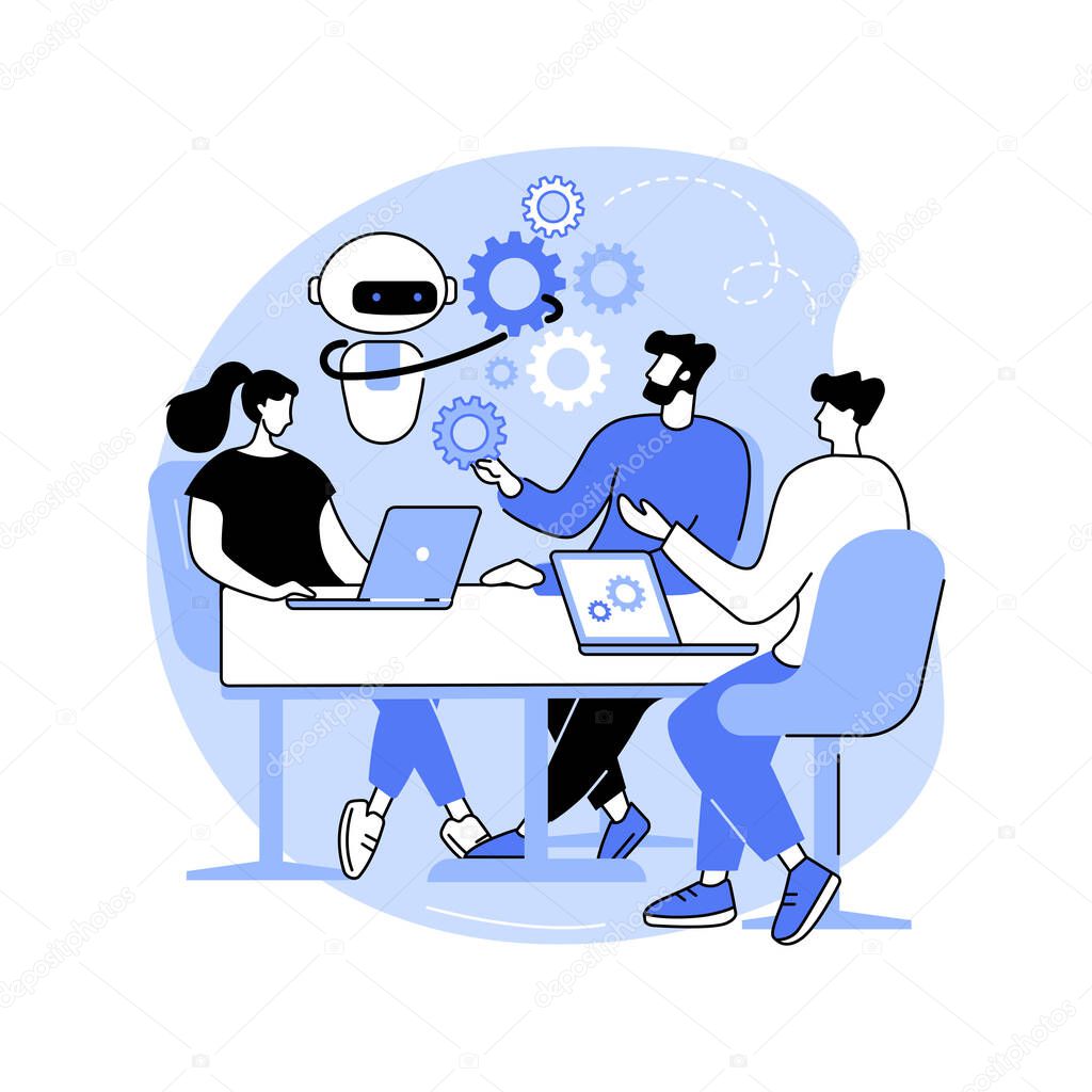 Machine learning isolated cartoon vector illustrations. Students work with computer algorithms, artificial intelligence, natural language processing, make research at university vector cartoon.