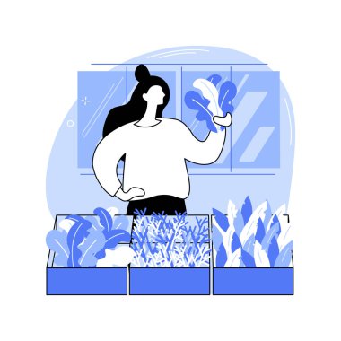 Yapraklı yeşiller karikatür vektör çizimlerini izole ediyor. Süpermarketten yapraklı sebze alan kadın, süper gıda ürünleri, sağlıklı ve organik beslenme, kilo verme planı çizgi filmi.