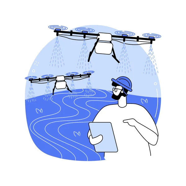 Nsansız Hava Aracı Karikatür Vektör Çizimleri Püskürtüyor Nsanoğlu Uzaktan Ilaçlama — Stok Vektör