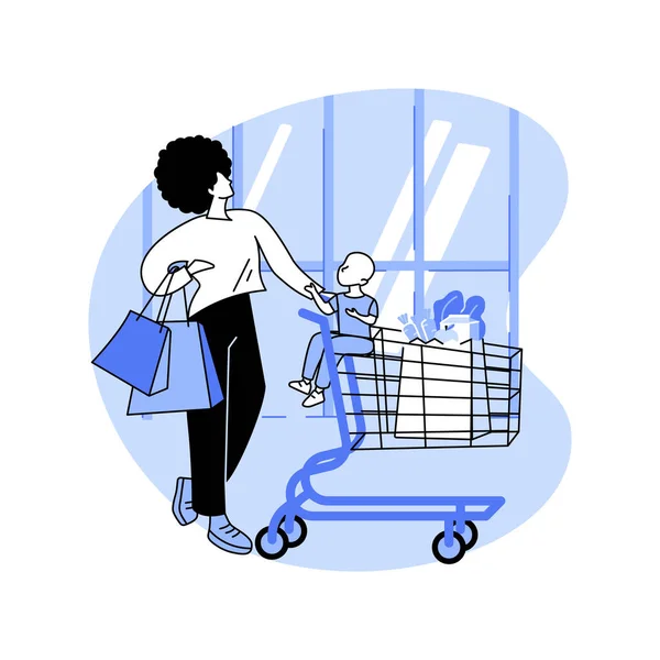 Shopping Baby Isolated Cartoon Vector Illustrations Young Mom Buying Food — Stock Vector