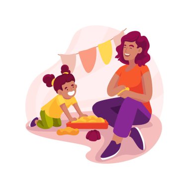 Kil izole edilmiş vektör çizimi ile modelleme. Yaratıcı ev sınıfı, ebeveyn ve çocuk el sanatları, killi modelleme, evde bakım, sanat etkinliği, evde eğitim vektör karikatürü.