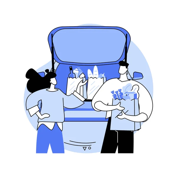 Milieuvriendelijke Verpakking Geïsoleerde Cartoon Vector Illustraties Paar Laadaankopen Milieuvriendelijke Tassen — Stockvector