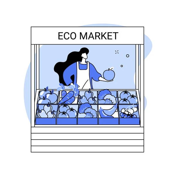 Eco Market Isolated Cartoon Vector Illustrations Store Seller Offering Fresh — Stockový vektor