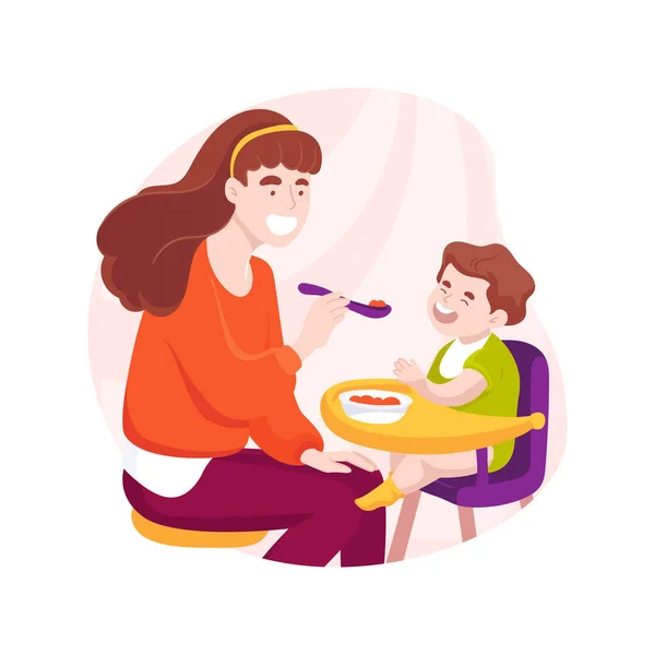 用勺子给婴儿喂食孤立的卡通病媒图解 成人喂养婴儿 婴儿用勺子吃饭 饮食习惯 发育里程碑 幼儿园病媒卡通片 — 图库矢量图片
