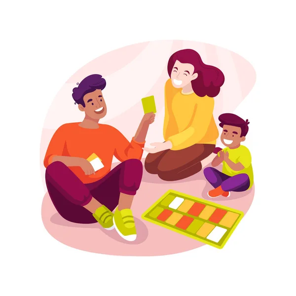 家族のボードゲーム孤立した漫画のベクトルイラスト 親子で一緒に卓上ゲームをプレイ 家族の楽しさ 開発ゲーム 早期家庭教育 思考スキルベクトル漫画 — ストックベクタ
