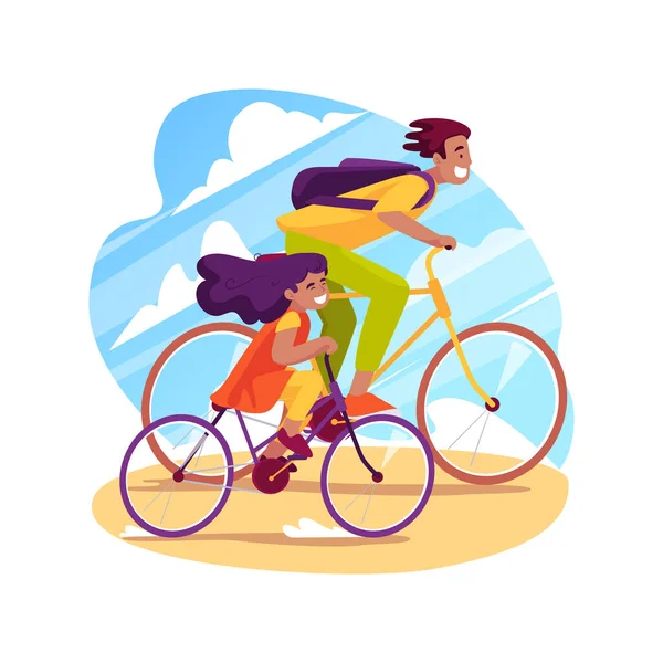 Családi Kerékpározás Elszigetelt Rajzfilm Vektor Illusztráció Családi Utazás Szülő Gyerek — Stock Vector
