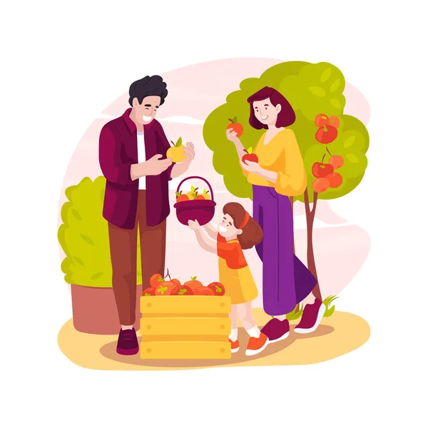 Fruit Ferme Isolé Dessin Animé Vecteur Illustration Famille Dans Verger — Image vectorielle