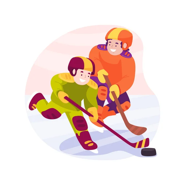 Dzieci Hokej Gra Izolowane Wektor Kreskówek Ilustracji Grupa Dzieci Kaskach — Wektor stockowy