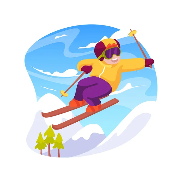 Ski Tricks Isolated Cartoon Vector Illustration Group Smiling Kids Jumping — Stock Vector