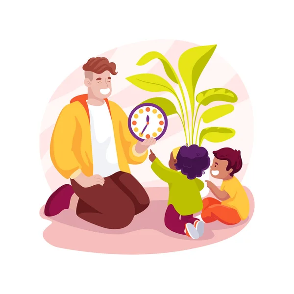 時間分離された漫画のベクトルイラストを伝えることを学ぶ 時計の時間を識別するために学ぶ 子供が時間を伝える 早期教育 社会的スキル開発 幼稚園ベクトル漫画 — ストックベクタ