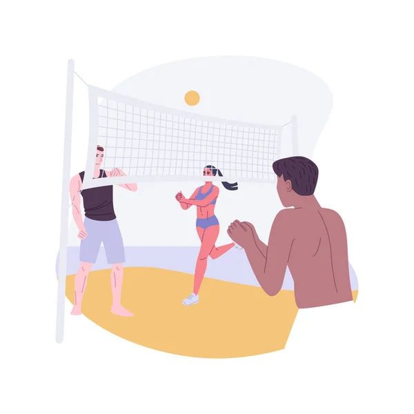 沙滩排球孤立的卡通矢量插图 一群人一起在海滩上打排球 积极的生活方式 娱乐日 暑假周末 休闲时光矢量卡通片 — 图库矢量图片