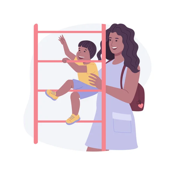 Játszótér Létesítmény Elszigetelt Rajzfilm Vektor Illusztrációk Boldog Anya Gyerek Játszótéren — Stock Vector