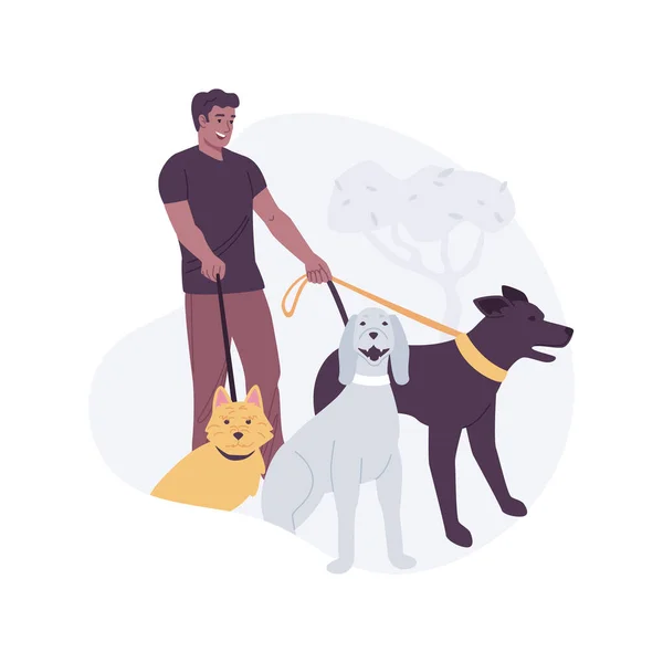 Dog Walking Service Geïsoleerde Cartoon Vector Illustraties Jongeman Loopt Het — Stockvector