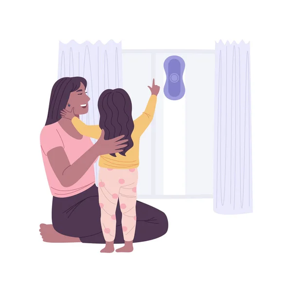 Limpador Janelas Robô Ilustrações Vetoriais Desenhos Animados Isolados Mãe Filha — Vetor de Stock