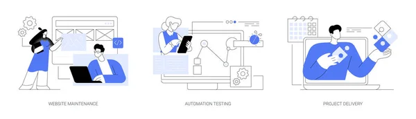 Webbutveckling Och Stöd Abstrakt Koncept Vektor Illustration Set Webbplatsunderhåll Automatiseringstest — Stock vektor