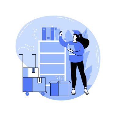 İzole edilmiş karikatür vektör çizimleri açılıyor. Genç mutlu öğrenci kız yeni odasında, üniversite kampüsünde, üniversite seçiminde, kabul süreci vektör karikatüründe kitapları açıyor..