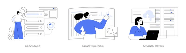 데이터베이스 일러스트 데이터 도구와 시각화 데이터 서비스 비즈니스 소프트웨어 추상적 — 스톡 벡터