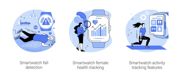 Smartwatch Alkalmazások Elszigetelt Rajzfilm Vektor Illusztrációk Készlet Őszi Felismerés Értesítés — Stock Vector