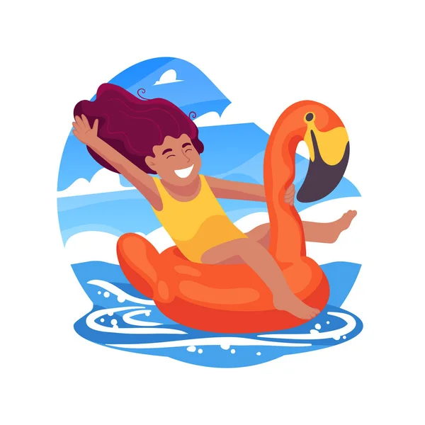 Schwimmring Isolierte Zeichentrickvektorillustration Kind Rosafarbenen Flamingo Ring Schwimmt Pool Schwimmen — Stockvektor