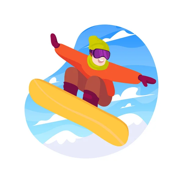 Snowboard Κόλπα Απομονωμένη Εικονογράφηση Φορέα Κινουμένων Σχεδίων Teenage Snowboarder Jumping — Διανυσματικό Αρχείο