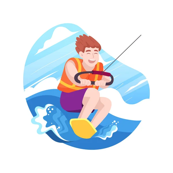 Wakeboarding Elszigetelt Rajzfilm Vektor Illusztráció Fiatal Tini Fiú Speciális Berendezések — Stock Vector