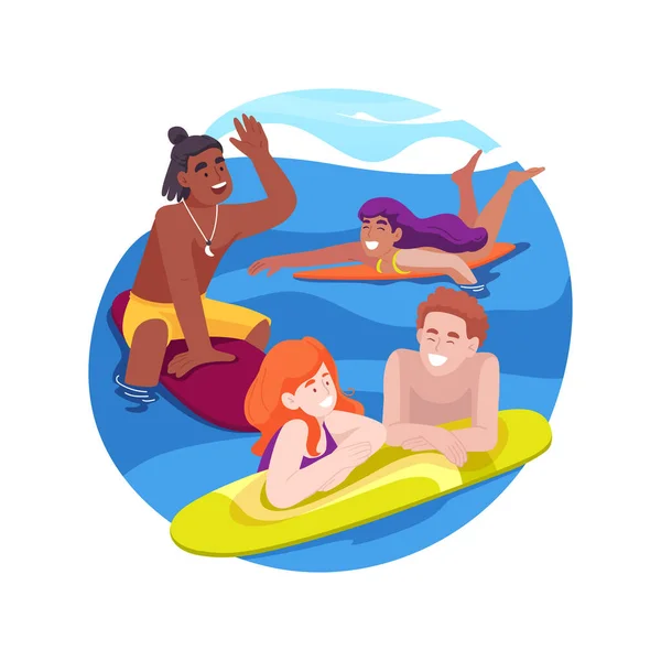 Surfing Isolated Cartoon Vector Illustration Group Happy Teenagers Surfing Together — Stock Vector