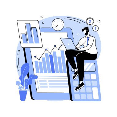 Accounts manager isolated cartoon vector illustrations. Manager working with ledger accounts and financial statements using computer, business people, stock market analysis vector cartoon.
