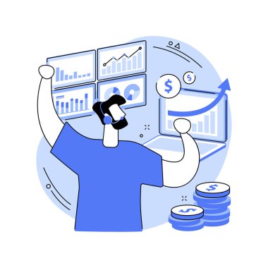 Big profit isolated cartoon vector illustrations. Hedge funding trader get a big income, many displays with chart, successful analysis, money investment, profit on stock market vector cartoon.