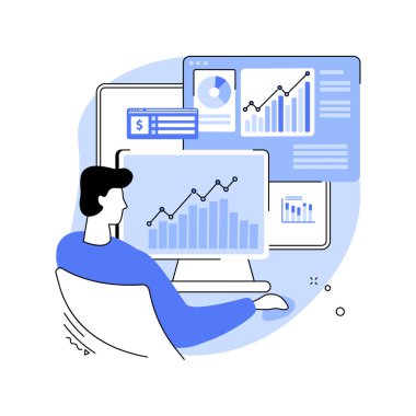 Yatırım analisti karikatür vektör çizimlerini izole etti. Dijital varlıkları analiz eden yatırım analistleri, risk fonu şirketi, borsa, çizelge vektör karikatürü ile birçok görüntü.