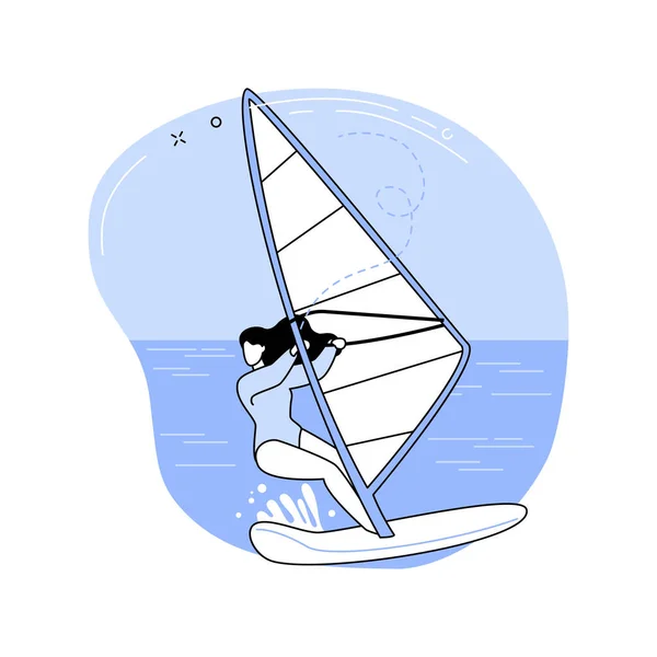 Rüzgâr Sörfü Eğlenceli Karikatür Çizimleri Yaz Tatilinde Rüzgar Sörfü Yapan — Stok Vektör