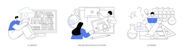 Elearning Kurser Abstrakt Koncept Vektor Illustration Set Bibliotek Online Utbildningsplattform — Stock vektor