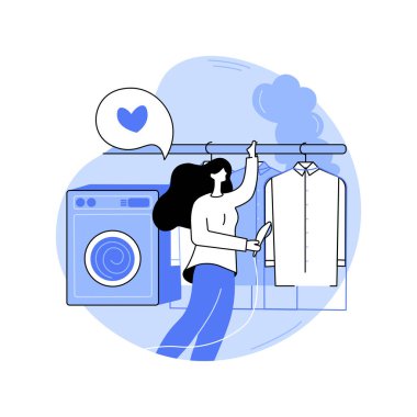 Çamaşır servisi karikatür vektör çizimlerini izole etti. Otel hizmetçisi gömlekleri ütülüyor, konukseverlik işi, profesyonel insanlar, otel çamaşırhanesi, konukseverlik sektörü çizgi filmi.