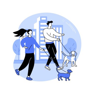 İzole edilmiş karikatür çizimleri düzenli olarak yürür. Genç çift aktif köpekle yürüyor, sevimli köpek yavrusuyla geziniyor, dışarıda boş zaman geçiriyor, hafta sonları sevimli bir hayvan vektör çizgi filmiyle geziyor..