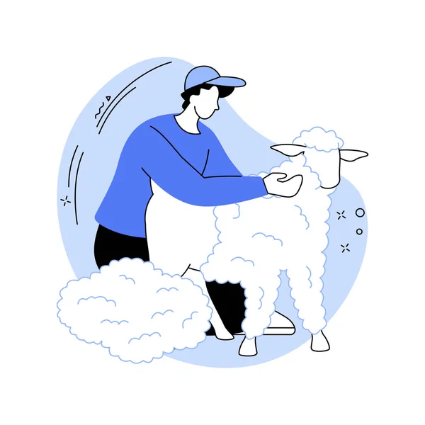 Πρόβατα Μαλλί Παραγωγής Απομονωμένη Εικονογράφηση Φορέα Κινουμένων Σχεδίων Νεαρός Αγρότης — Διανυσματικό Αρχείο