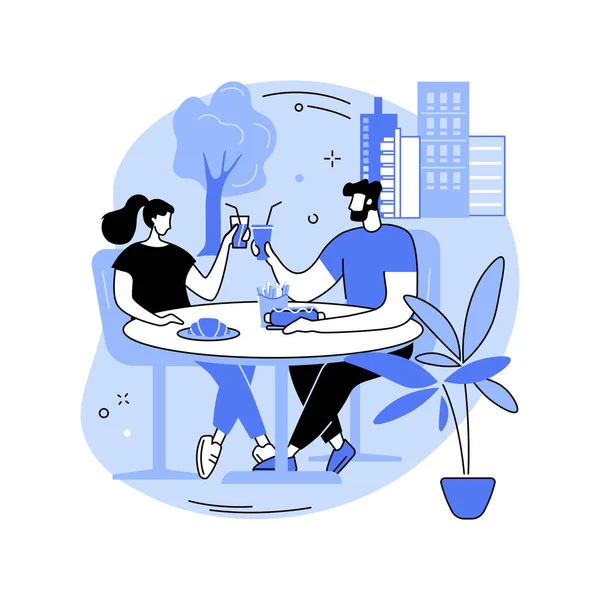 クイックランチ孤立した漫画のベクトルイラスト 幸せなカップルは カフェの屋外では おいしいサンドイッチを食べ 屋外の食事 一緒に昼食を持って座って 都市生活ベクトル漫画 — ストックベクタ