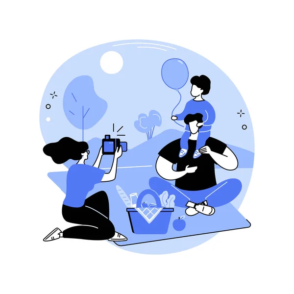 野餐时间孤立的卡通矢量插图 家庭成员一起野餐 人们的生活方式 快乐的童年 带着孩子旅行 和矢量漫画在一起的闲暇时间 — 图库矢量图片